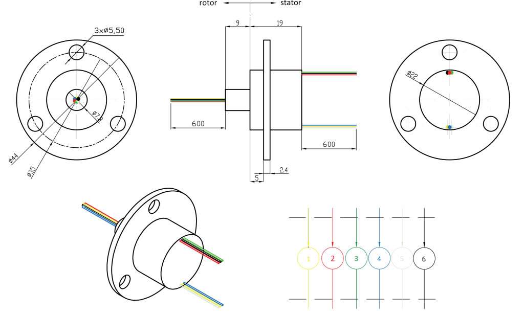 Senring SNM022A-06 6-Channel 2A Capsule Slip Ring